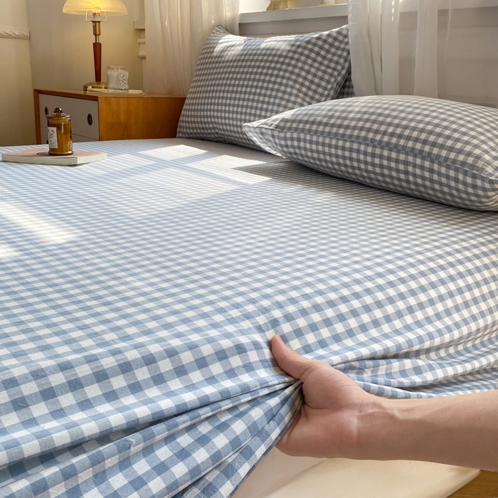 91家纺网 家纺一手货源 找家纺 恋人优选 2026新款全棉纯棉色织床单单床单床单单件 浅蓝小格