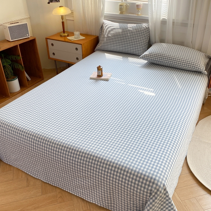 91家纺网 家纺一手货源 找家纺 恋人优选 2026新款全棉纯棉色织床单单床单床单单件 浅蓝小格