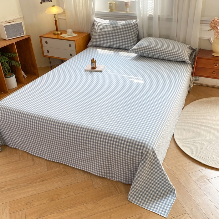 91家纺网 家纺一手货源 找家纺 恋人优选 2026新款全棉纯棉色织床单单床单床单单件 浅蓝小格