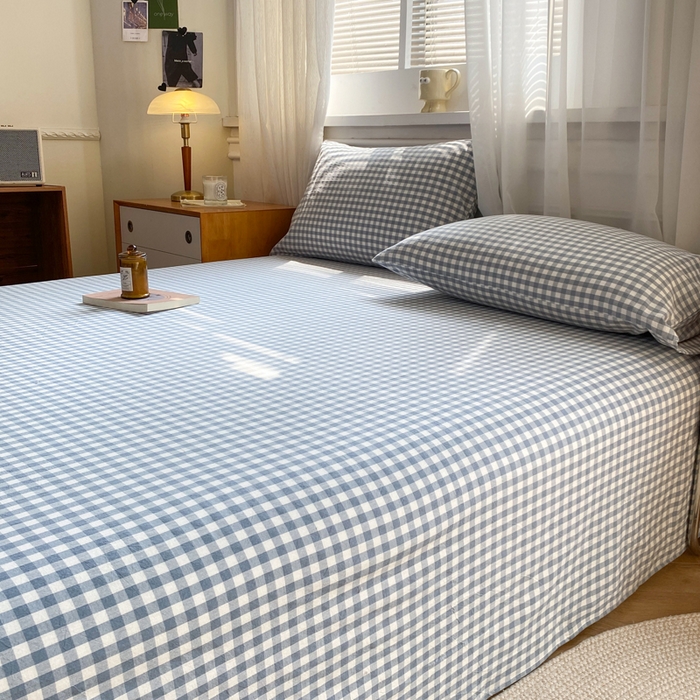 91家纺网 家纺一手货源 找家纺 恋人优选 2026新款全棉纯棉色织床单单床单床单单件 浅蓝小格