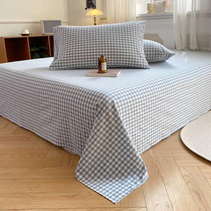 91家纺网 家纺一手货源 找家纺 恋人优选 2026新款全棉纯棉色织床单单床单床单单件 浅蓝小格