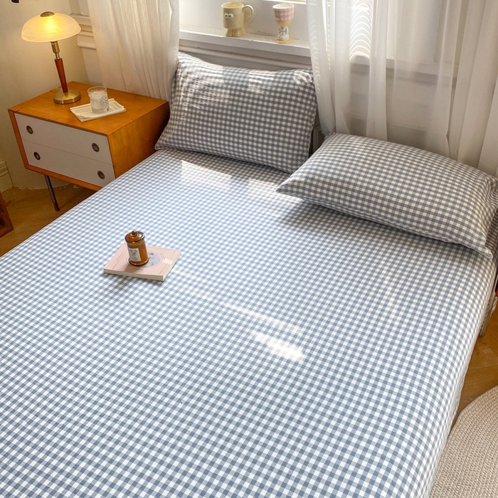 91家纺网 家纺一手货源 找家纺 恋人优选 2026新款全棉纯棉色织床单单床单床单单件 浅蓝小格