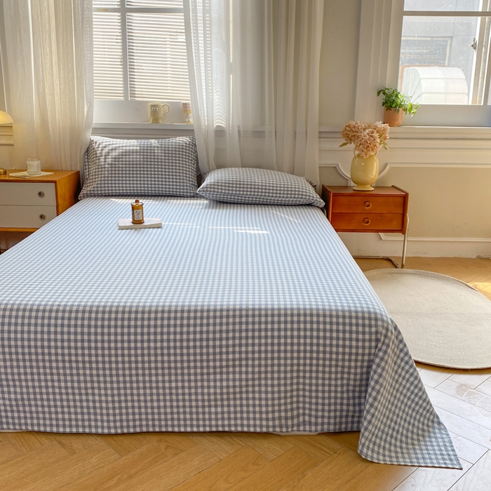 91家纺网 家纺一手货源 找家纺 恋人优选 2026新款全棉纯棉色织床单单床单床单单件 浅蓝小格