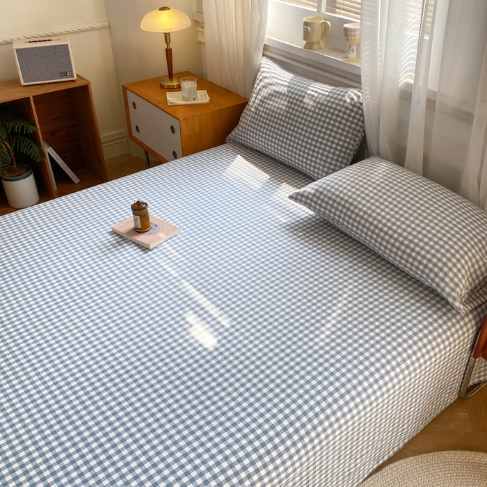 91家纺网 家纺一手货源 找家纺 恋人优选 2026新款全棉纯棉色织床单单床单床单单件 浅蓝小格