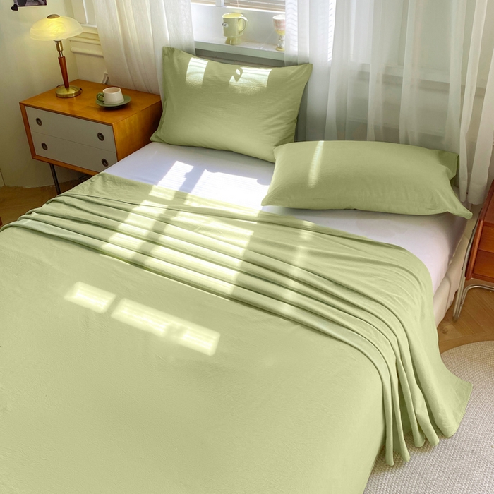 91家纺网 家纺一手货源 找家纺 恋人优选 2026新款全棉纯棉色织床单单床单床单单件 青辰绿