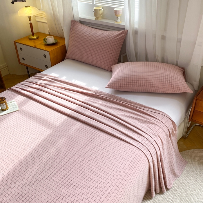 91家纺网 家纺一手货源 找家纺 恋人优选 2026新款全棉纯棉色织床单单床单床单单件 小粉格