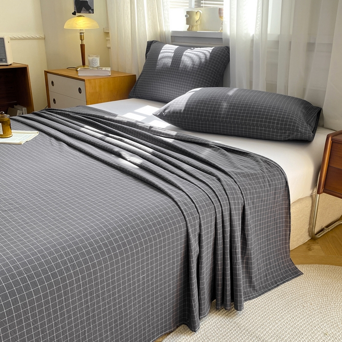 91家纺网 家纺一手货源 找家纺 恋人优选 2026新款全棉纯棉色织床单单床单床单单件 小灰格