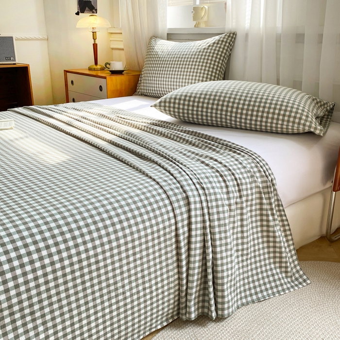 91家纺网 家纺一手货源 找家纺 恋人优选 2026新款全棉纯棉色织床单单床单床单单件 小绿格