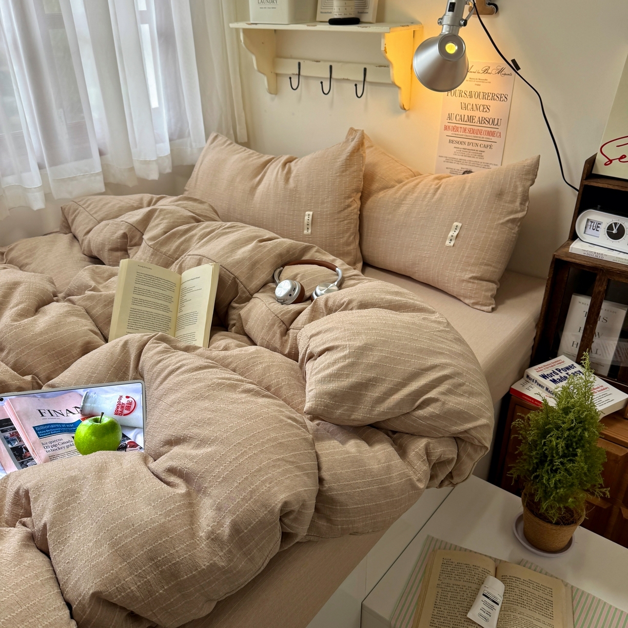 91家纺网 家纺一手货源 找家纺 艾特你 2026新款亚麻风纯色无印四件套 咖色