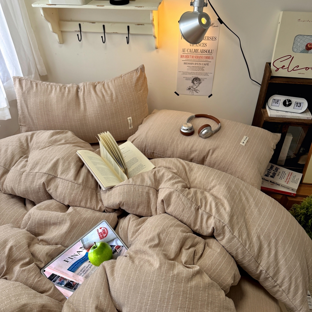 91家纺网 家纺一手货源 找家纺 艾特你 2026新款亚麻风纯色无印四件套 咖色