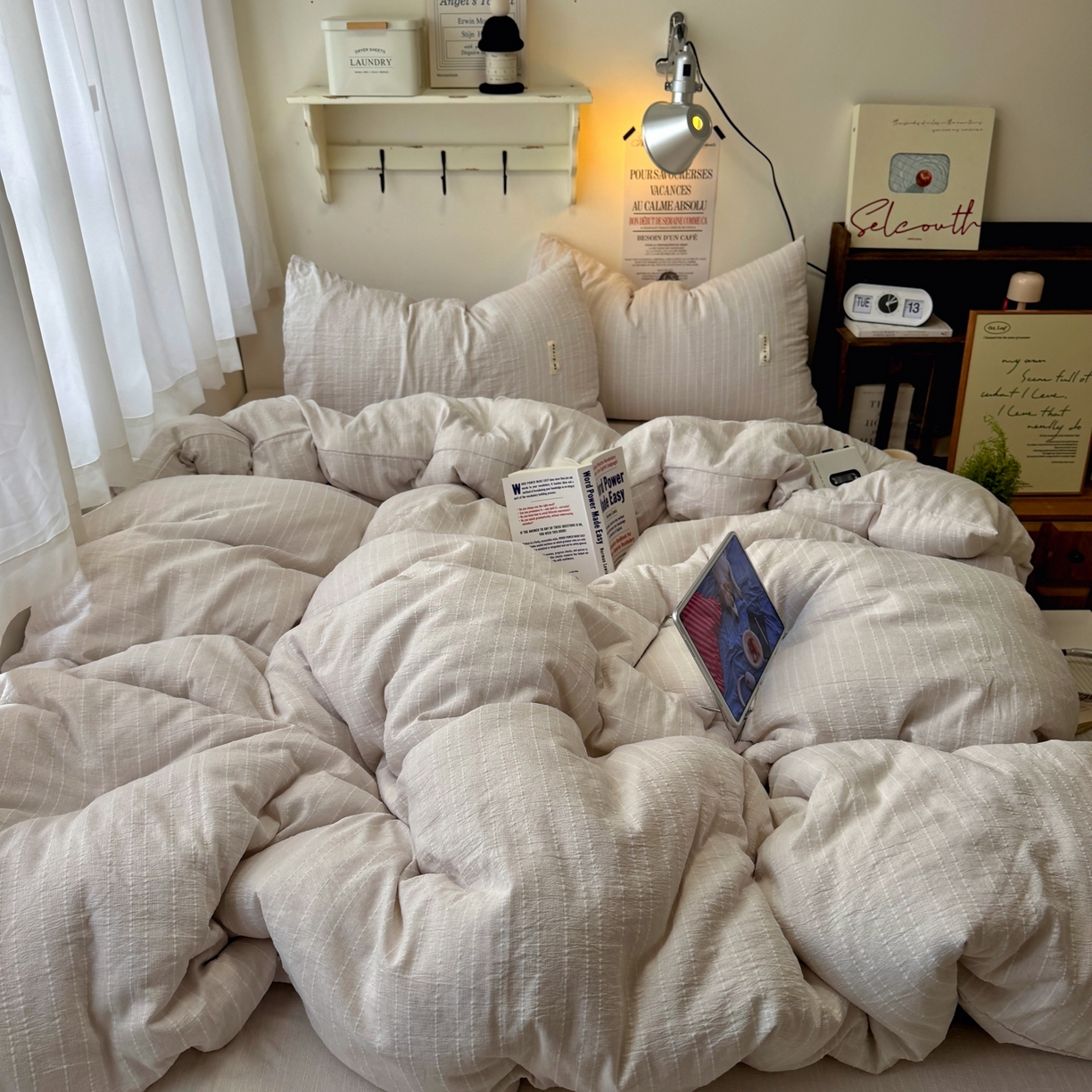 91家纺网 家纺一手货源 找家纺 艾特你 2026新款亚麻风纯色无印四件套 卡其