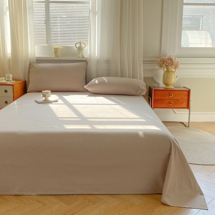 91家纺网 家纺一手货源 找家纺 恋人优选 2026新款全棉纯棉色织床单单床单床单单件 杏仁棕