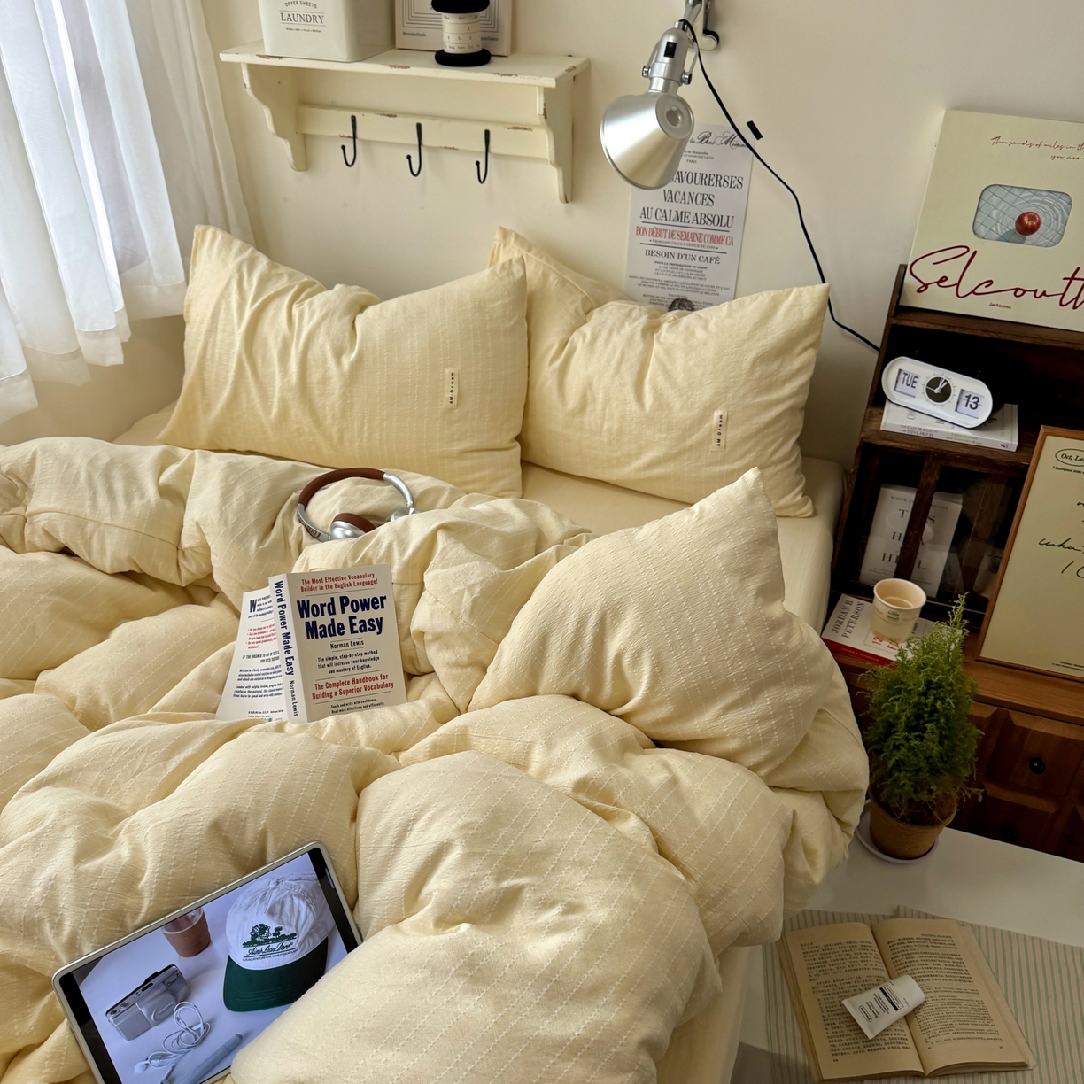 91家纺网 家纺一手货源 找家纺 艾特你 2026新款亚麻风纯色无印四件套 米黄