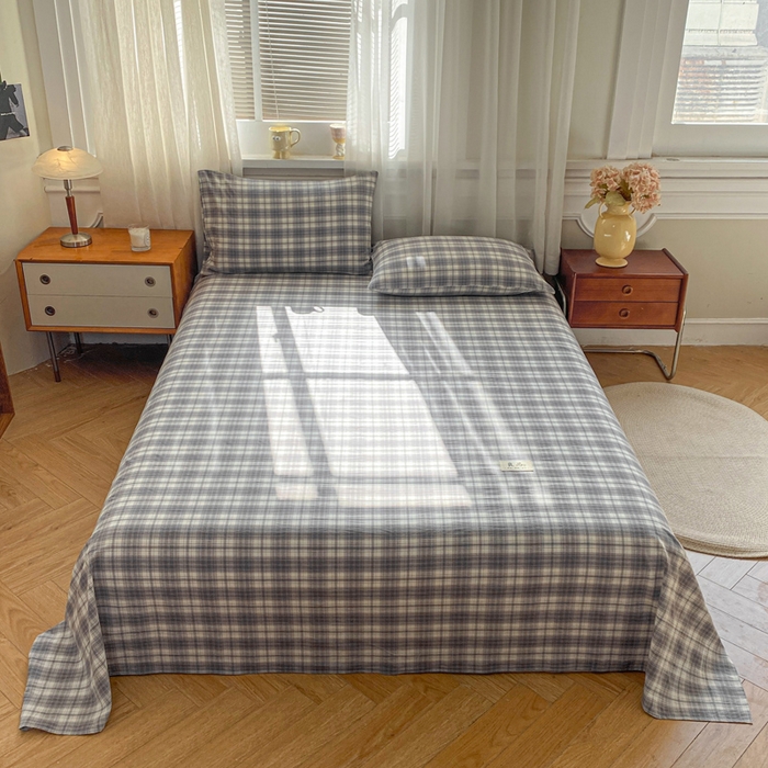 恋人优选 2026新款全棉纯棉色织床单单床单床单单件 格韵灰（无标款）