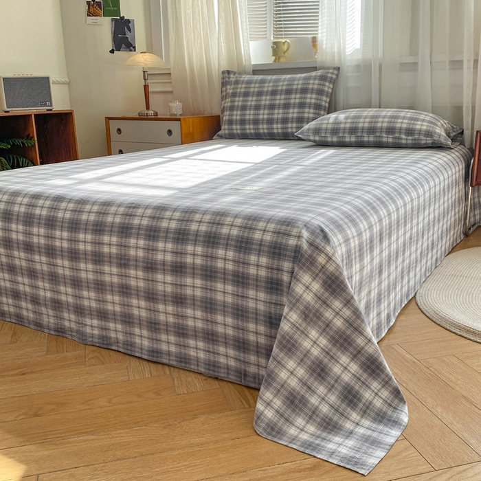 91家纺网 家纺一手货源 找家纺 恋人优选 2026新款全棉纯棉色织床单单床单床单单件 格韵灰（无标款）