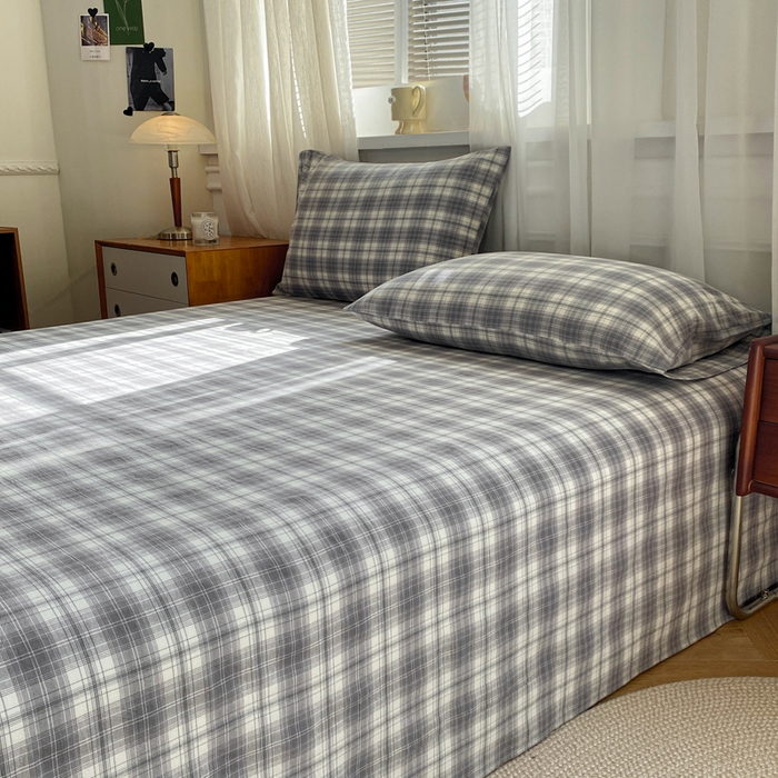 91家纺网 家纺一手货源 找家纺 恋人优选 2026新款全棉纯棉色织床单单床单床单单件 格韵灰（无标款）