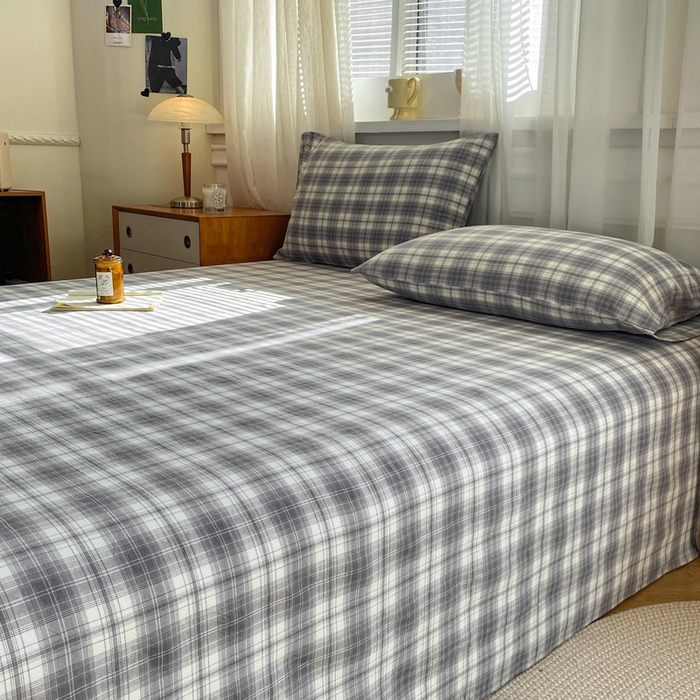 91家纺网 家纺一手货源 找家纺 恋人优选 2026新款全棉纯棉色织床单单床单床单单件 格韵灰（无标款）