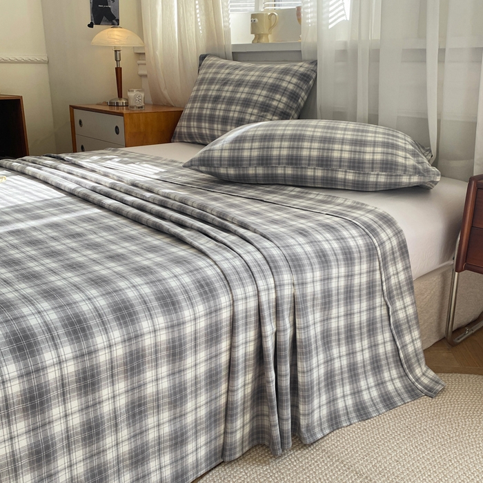 91家纺网 家纺一手货源 找家纺 恋人优选 2026新款全棉纯棉色织床单单床单床单单件 格韵灰（无标款）