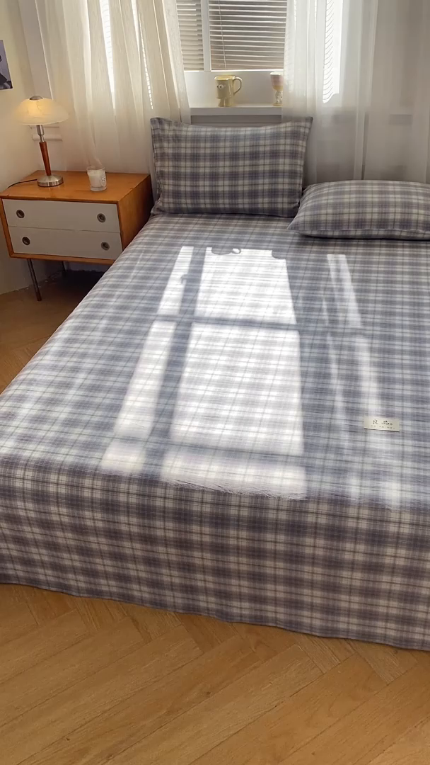 91家纺网 家纺一手货源 找家纺 恋人优选 2026新款全棉纯棉色织床单单床单床单单件 格韵灰（无标款）