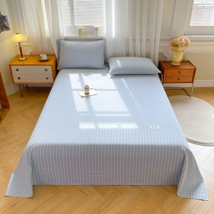 恋人优选 2026新款全棉纯棉色织床单单床单床单单件 简希蓝条（无标款）