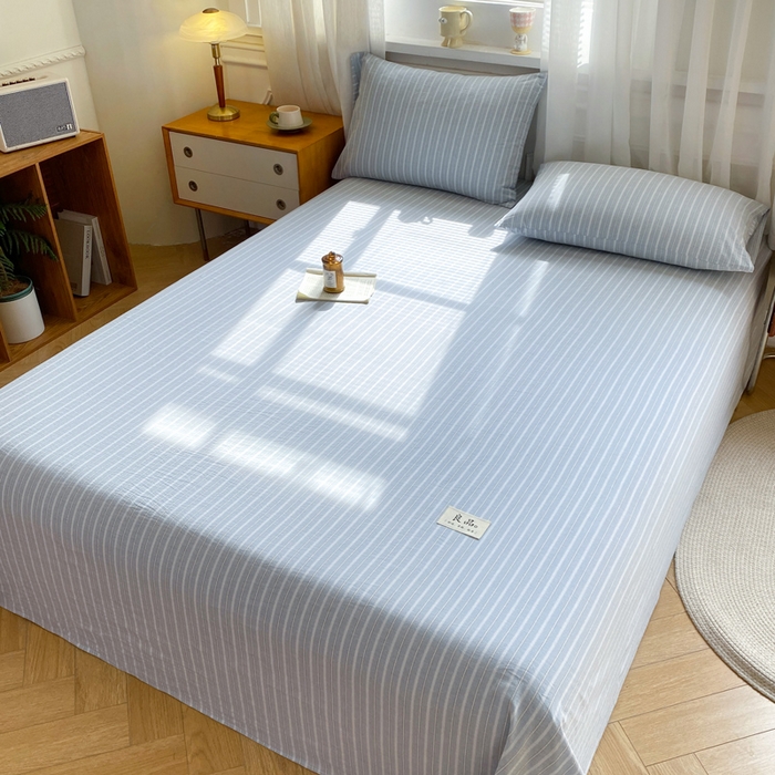 91家纺网 家纺一手货源 找家纺 恋人优选 2026新款全棉纯棉色织床单单床单床单单件 简希蓝条（无标款）