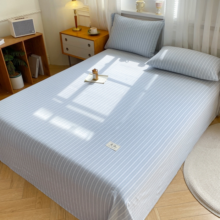 91家纺网 家纺一手货源 找家纺 恋人优选 2026新款全棉纯棉色织床单单床单床单单件 简希蓝条（无标款）