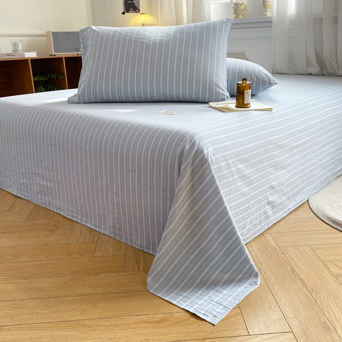 91家纺网 家纺一手货源 找家纺 恋人优选 2026新款全棉纯棉色织床单单床单床单单件 简希蓝条（无标款）