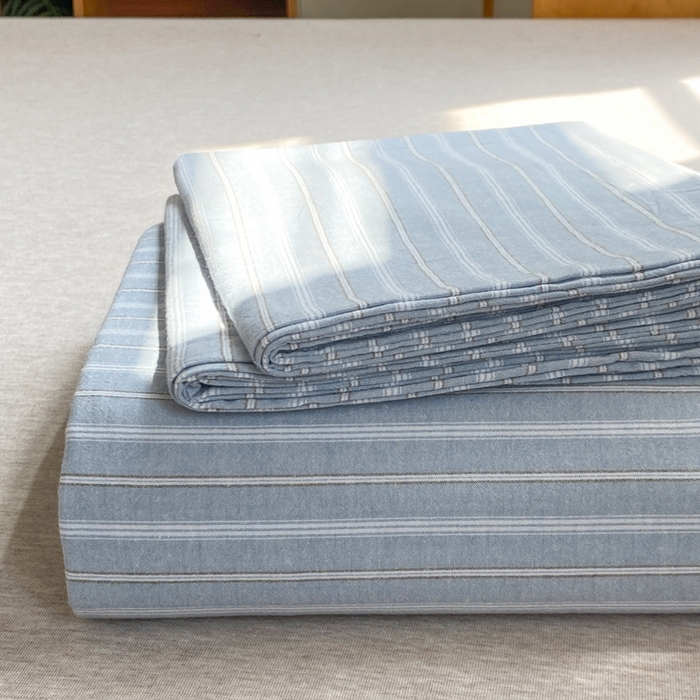 91家纺网 家纺一手货源 找家纺 恋人优选 2026新款全棉纯棉色织床单单床单床单单件 简希蓝条（无标款）