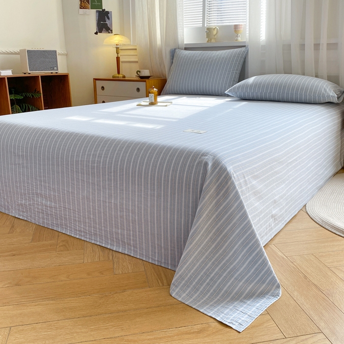 91家纺网 家纺一手货源 找家纺 恋人优选 2026新款全棉纯棉色织床单单床单床单单件 简希蓝条（无标款）