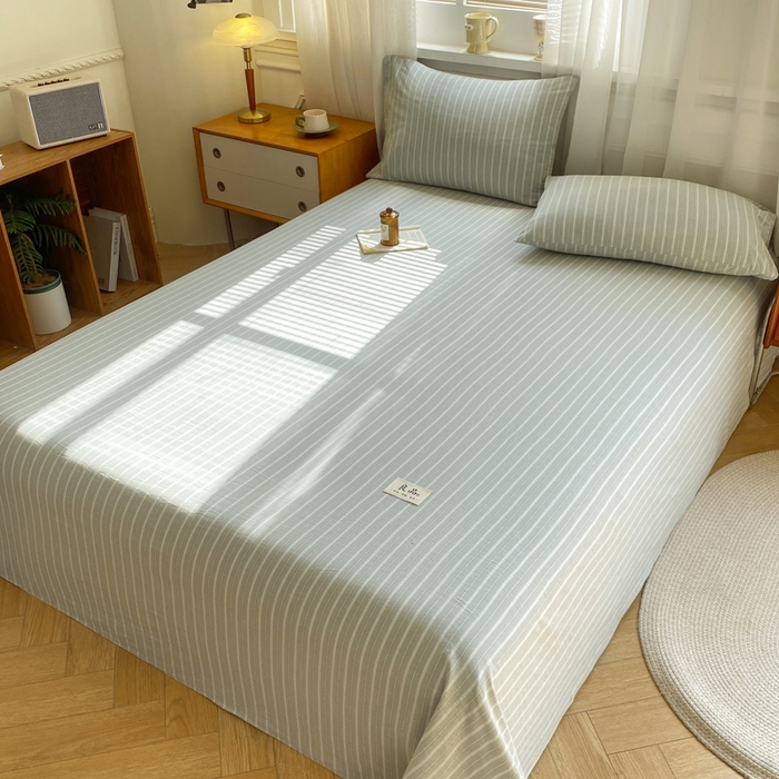 91家纺网 家纺一手货源 找家纺 恋人优选 2026新款全棉纯棉色织床单单床单床单单件 简希绿条（无标款）