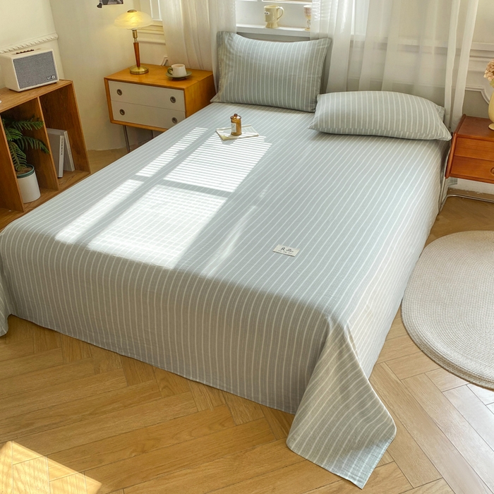 91家纺网 家纺一手货源 找家纺 恋人优选 2026新款全棉纯棉色织床单单床单床单单件 简希绿条（无标款）