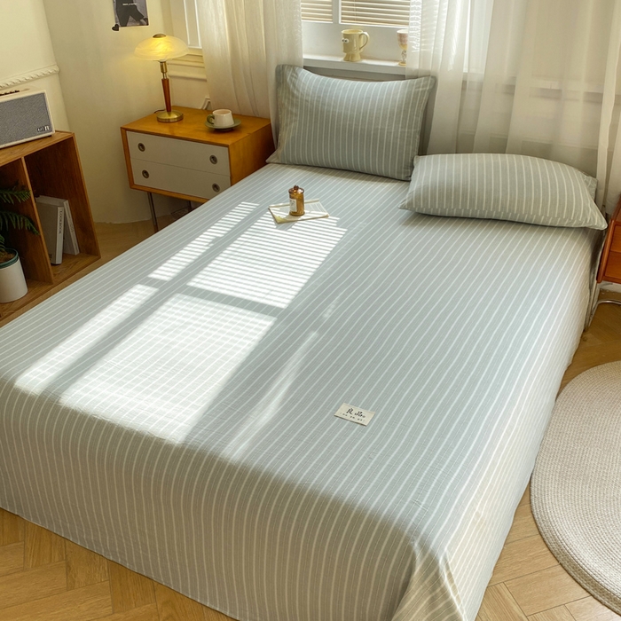 91家纺网 家纺一手货源 找家纺 恋人优选 2026新款全棉纯棉色织床单单床单床单单件 简希绿条（无标款）