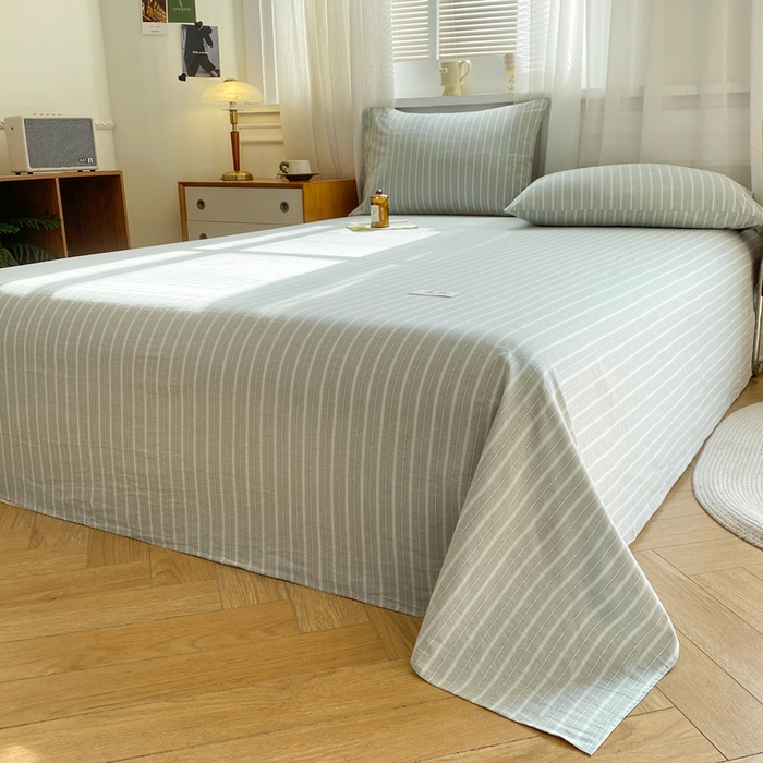 91家纺网 家纺一手货源 找家纺 恋人优选 2026新款全棉纯棉色织床单单床单床单单件 简希绿条（无标款）