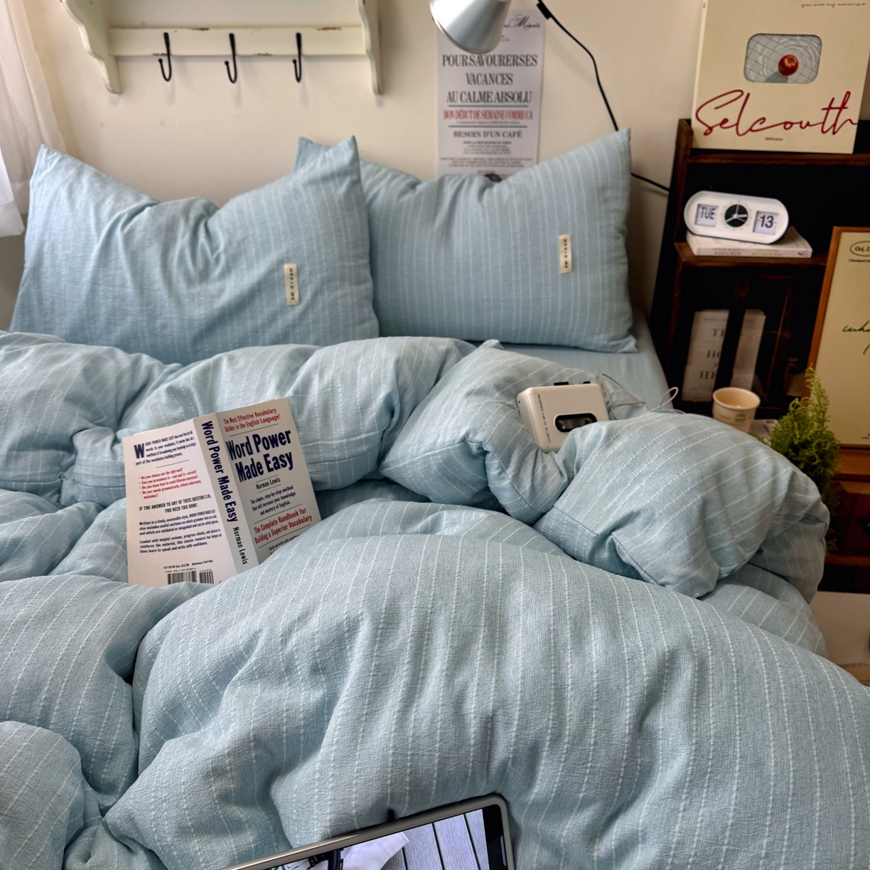 91家纺网 家纺一手货源 找家纺 艾特你 2026新款亚麻风纯色无印四件套 天兰