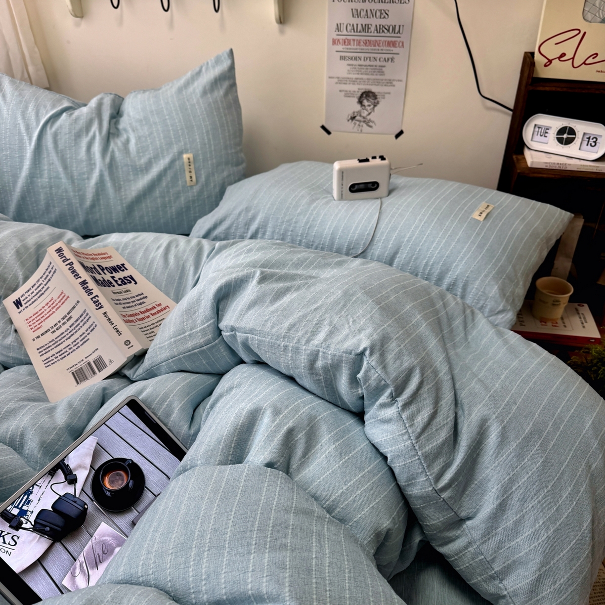 91家纺网 家纺一手货源 找家纺 艾特你 2026新款亚麻风纯色无印四件套 天兰