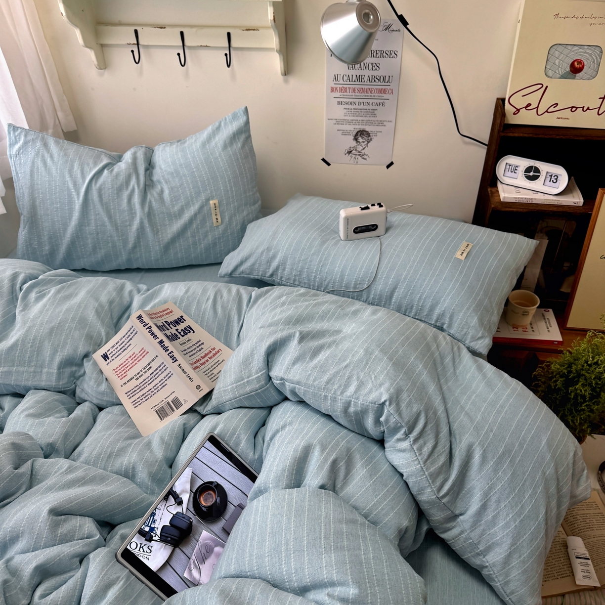 91家纺网 家纺一手货源 找家纺 艾特你 2026新款亚麻风纯色无印四件套 天兰