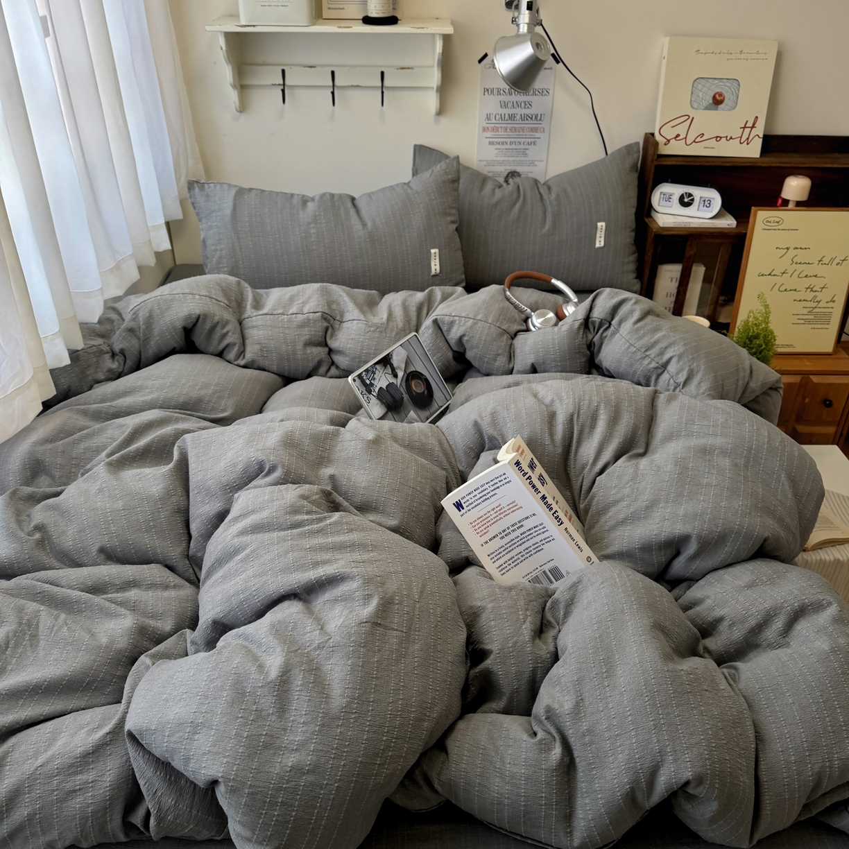 艾特你 2026新款亚麻风纯色无印四件套 烟灰