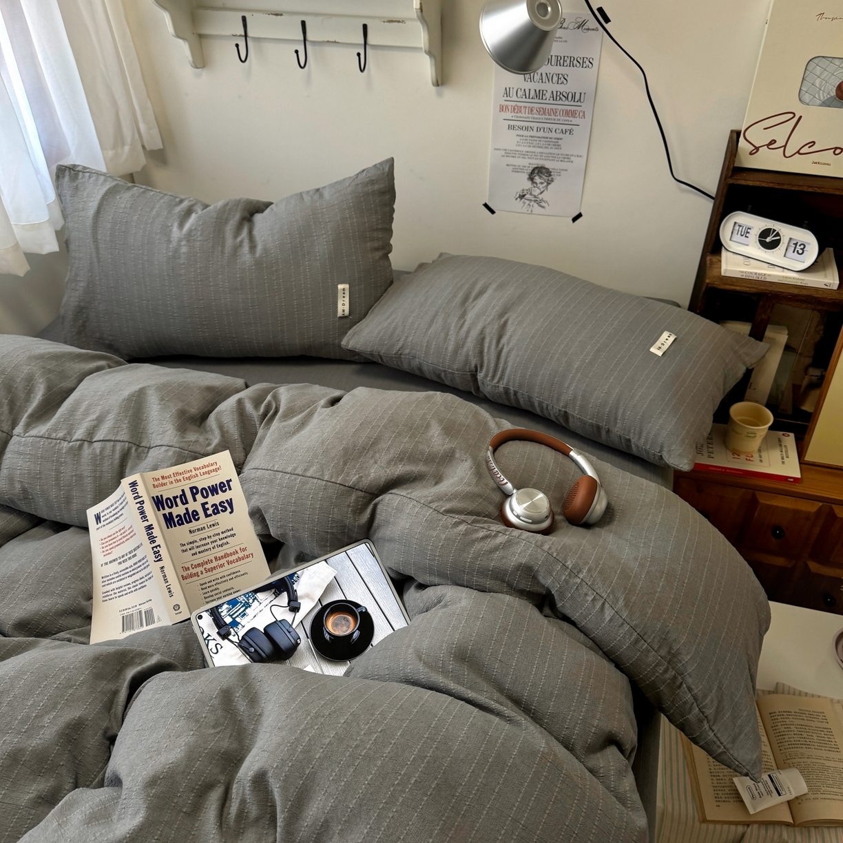 91家纺网 家纺一手货源 找家纺 艾特你 2026新款亚麻风纯色无印四件套 烟灰