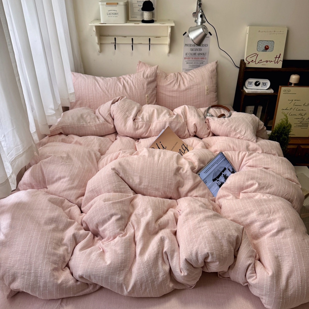 91家纺网 家纺一手货源 找家纺 艾特你 2026新款亚麻风纯色无印四件套 玉色