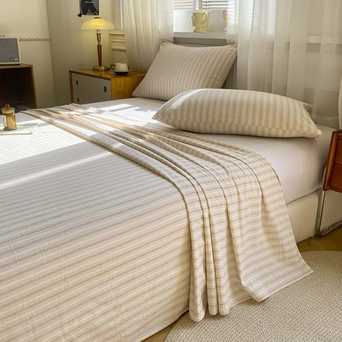 91家纺网 家纺一手货源 找家纺 恋人优选 2026新款全棉纯棉色织床单单床单床单单件 简希米条（无标款）