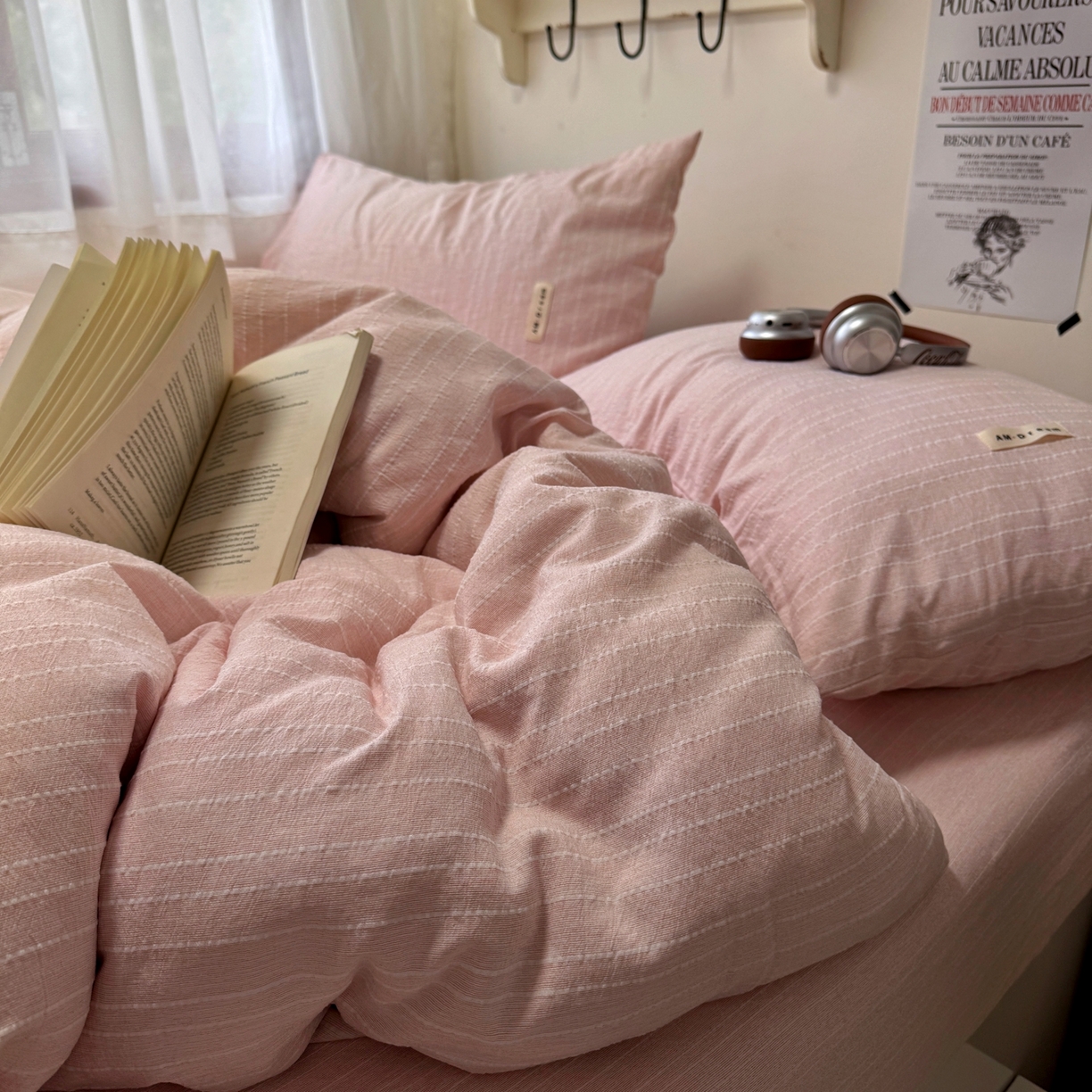 91家纺网 家纺一手货源 找家纺 艾特你 2026新款亚麻风纯色无印四件套 玉色