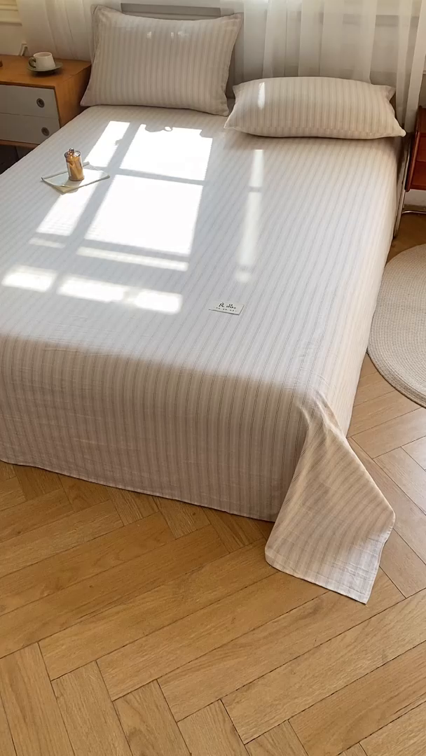 91家纺网 家纺一手货源 找家纺 恋人优选 2026新款全棉纯棉色织床单单床单床单单件 简希米条（无标款）