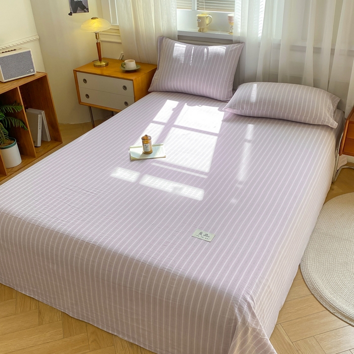 91家纺网 家纺一手货源 找家纺 恋人优选 2026新款全棉纯棉色织床单单床单床单单件 简希紫条（无标款）