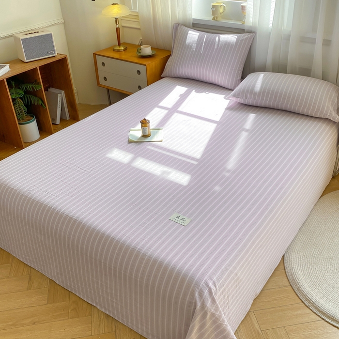 91家纺网 家纺一手货源 找家纺 恋人优选 2026新款全棉纯棉色织床单单床单床单单件 简希紫条（无标款）