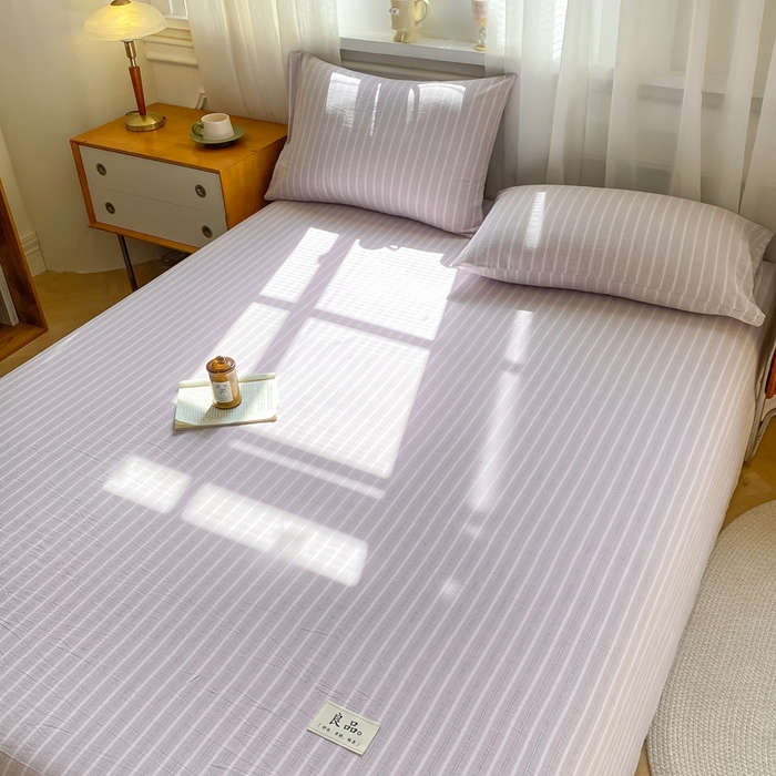 91家纺网 家纺一手货源 找家纺 恋人优选 2026新款全棉纯棉色织床单单床单床单单件 简希紫条（无标款）