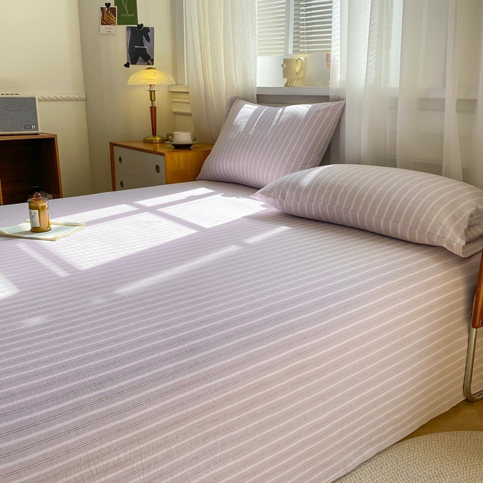 91家纺网 家纺一手货源 找家纺 恋人优选 2026新款全棉纯棉色织床单单床单床单单件 简希紫条（无标款）