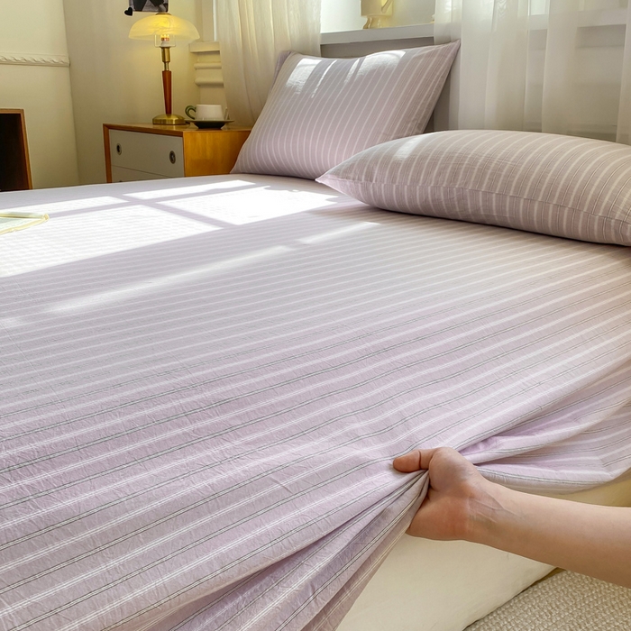 91家纺网 家纺一手货源 找家纺 恋人优选 2026新款全棉纯棉色织床单单床单床单单件 简希紫条（无标款）