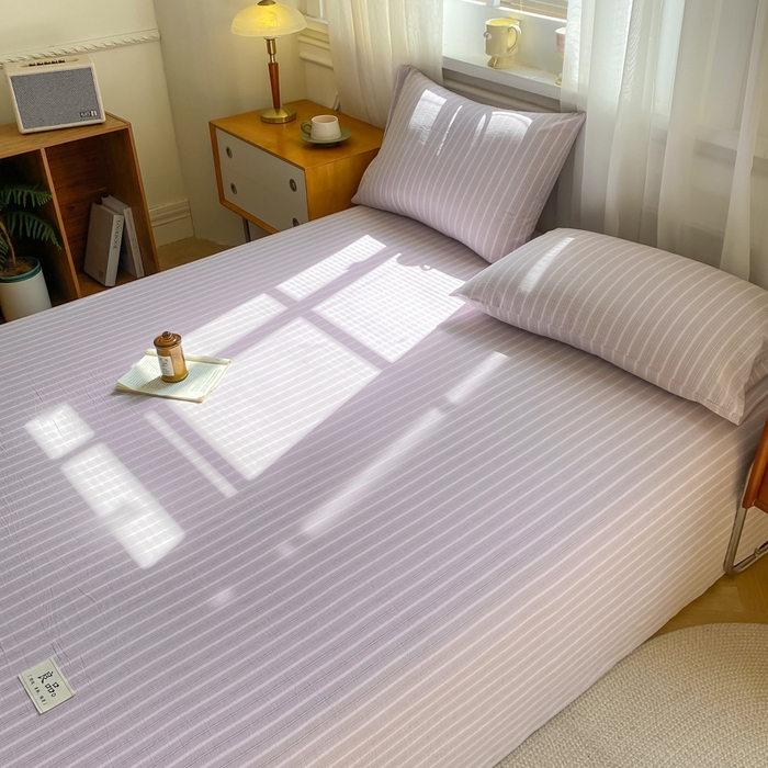 91家纺网 家纺一手货源 找家纺 恋人优选 2026新款全棉纯棉色织床单单床单床单单件 简希紫条（无标款）