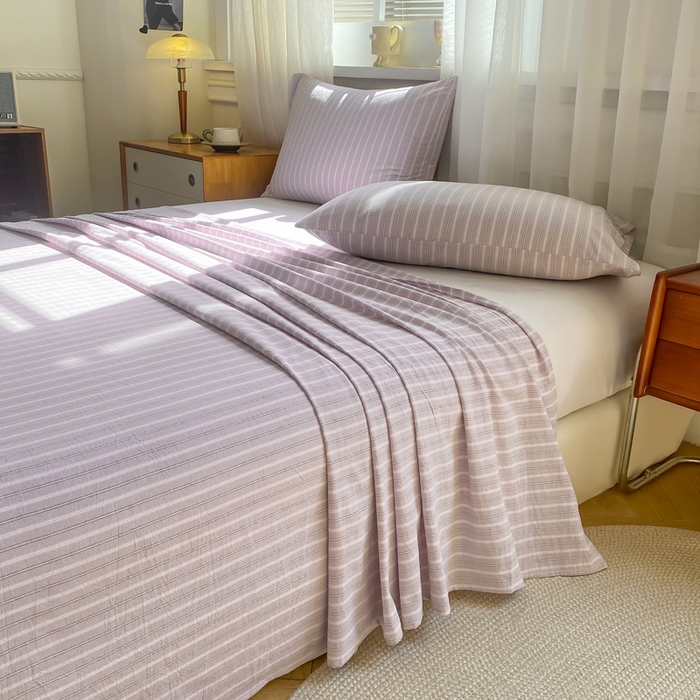 91家纺网 家纺一手货源 找家纺 恋人优选 2026新款全棉纯棉色织床单单床单床单单件 简希紫条（无标款）