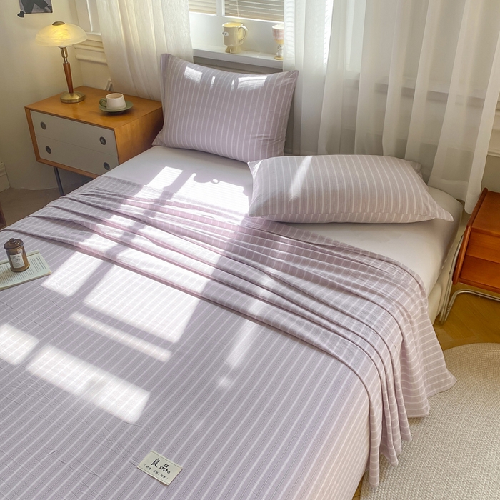 91家纺网 家纺一手货源 找家纺 恋人优选 2026新款全棉纯棉色织床单单床单床单单件 简希紫条（无标款）
